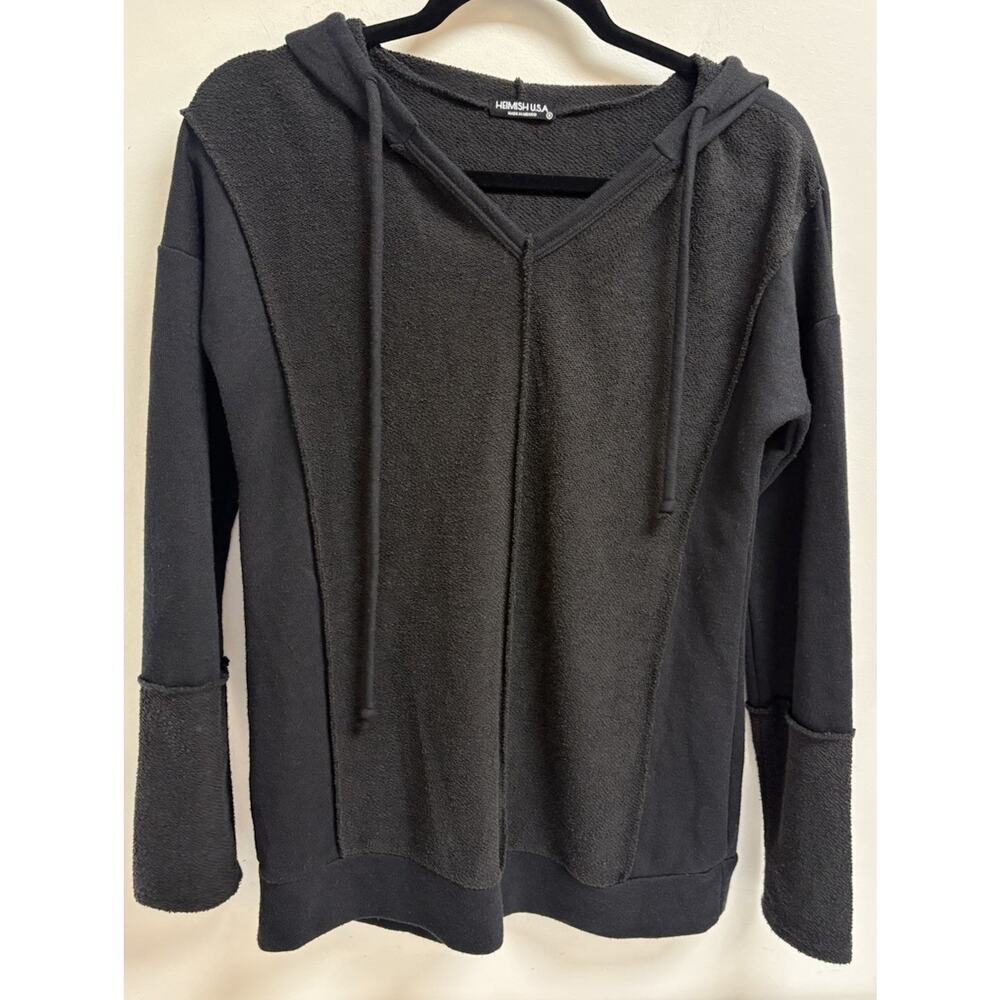 Heimish USA‎ Black Hoodie Sweatshirt Women’s Small Long Sleeve V Neck Casual Top